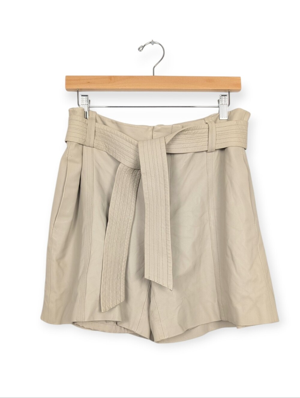Vince Leather Shorts 10 Light Dove Lamb Leather Belted High Rise Shorts